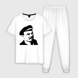 Пижама хлопковая мужская Ленин в кепке, цвет: белый