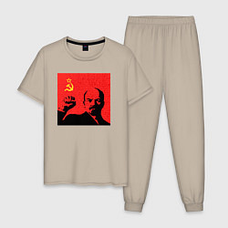 Пижама хлопковая мужская Lenin in red, цвет: миндальный