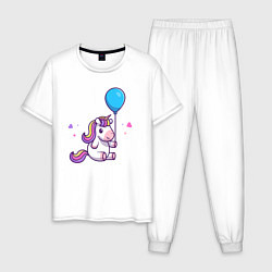 Пижама хлопковая мужская Единорог с шариком, цвет: белый
