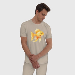 Пижама хлопковая мужская Желтая золотая рыбка - акварель, цвет: миндальный — фото 2