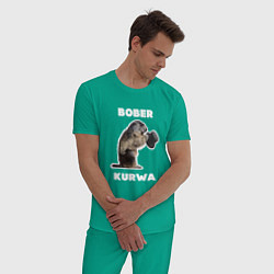 Пижама хлопковая мужская Bobr kurwa with hat, цвет: зеленый — фото 2