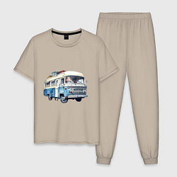 Пижама хлопковая мужская Машина для путешествий, цвет: миндальный