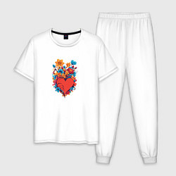 Пижама хлопковая мужская Сердце среди цветов, цвет: белый