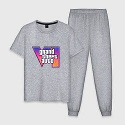 Пижама хлопковая мужская GTA VI logo, цвет: меланж
