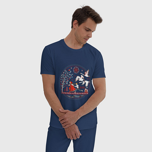 Мужская пижама Сказка Гуси - лебеди / Тёмно-синий – фото 3