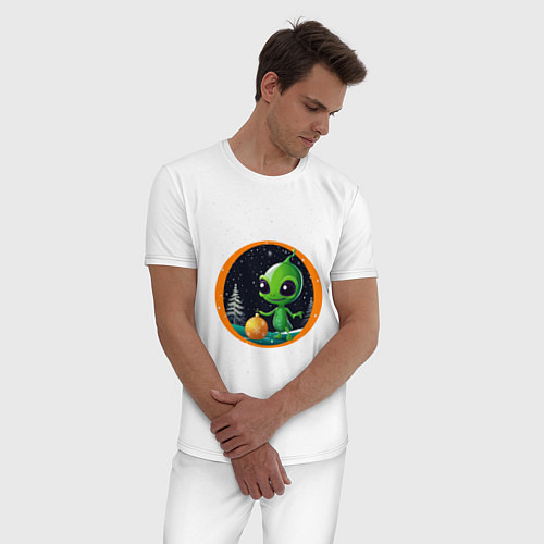 Мужская пижама Зелёненький человечек / Белый – фото 3