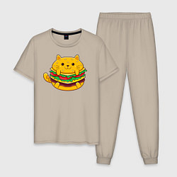 Пижама хлопковая мужская Кот бургер, цвет: миндальный
