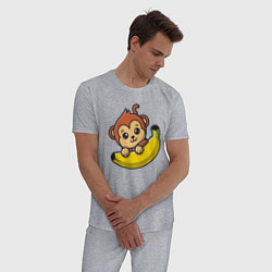 Пижама хлопковая мужская Банановая обезьянка, цвет: меланж — фото 2