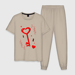 Пижама хлопковая мужская Ключ от сердца, цвет: миндальный