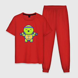 Пижама хлопковая мужская Спортивная черепашка, цвет: красный