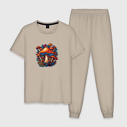 Пижама хлопковая мужская Сказочные грибы, цвет: миндальный