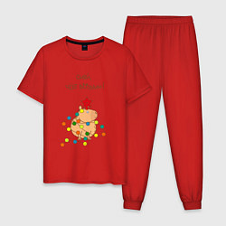 Пижама хлопковая мужская Мем капибара и гирлянда: сияй, цвет: красный