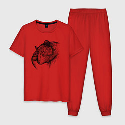 Пижама хлопковая мужская Медведь facepalm, цвет: красный