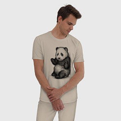 Пижама хлопковая мужская Детеныш панды, цвет: миндальный — фото 2