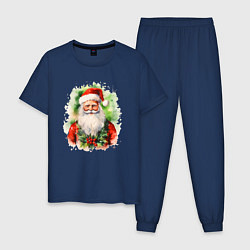 Пижама хлопковая мужская Бородатый Санта, цвет: тёмно-синий