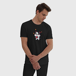 Пижама хлопковая мужская Котенок с сердечком, цвет: черный — фото 2
