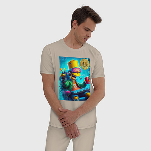 Мужская пижама Барт Симпсон владелец биткоина / Миндальный – фото 3