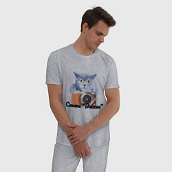 Пижама хлопковая мужская Пиксель-кот: скажи Вискас, цвет: меланж — фото 2
