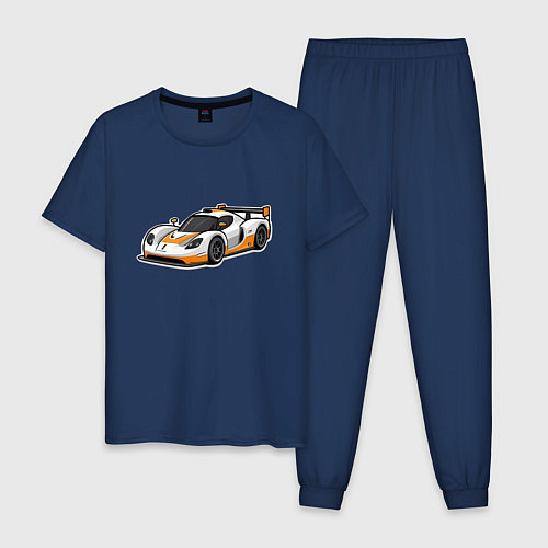 Мужская пижама Гоночная машинка оранжево белая / Тёмно-синий – фото 1