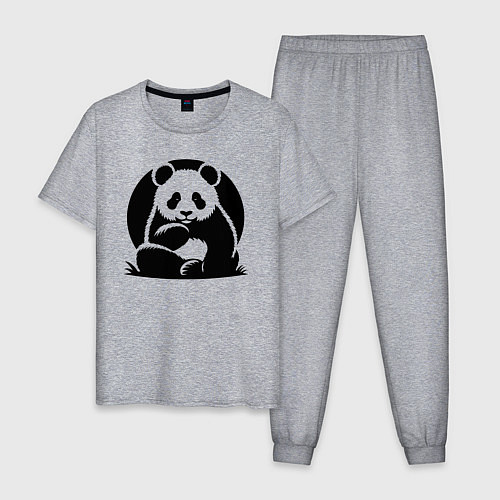 Мужская пижама Сидящая чёрная панда / Меланж – фото 1