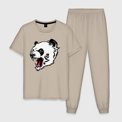 Пижама хлопковая мужская Оскал панды, цвет: миндальный