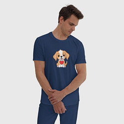 Пижама хлопковая мужская Щенок с сердечком, цвет: тёмно-синий — фото 2