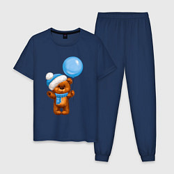 Мужская пижама Плюшевый мишка с голубым воздушным шариком