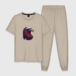 Пижама хлопковая мужская Красочный орел, цвет: миндальный