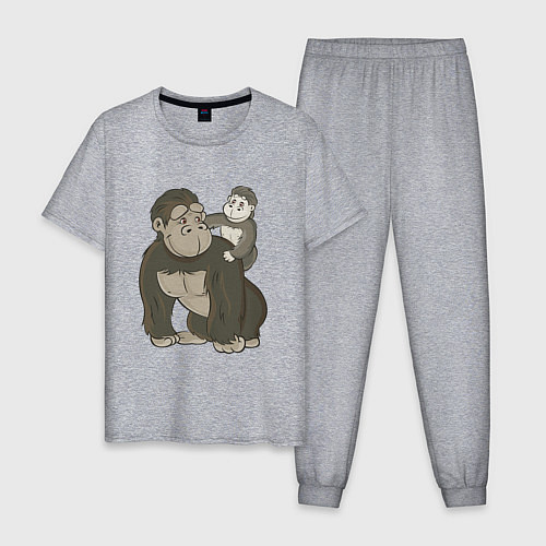 Мужская пижама Мультяшная горилла с детенышем / Меланж – фото 1