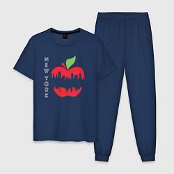 Пижама хлопковая мужская Нью-Йорк большое яблоко, цвет: тёмно-синий