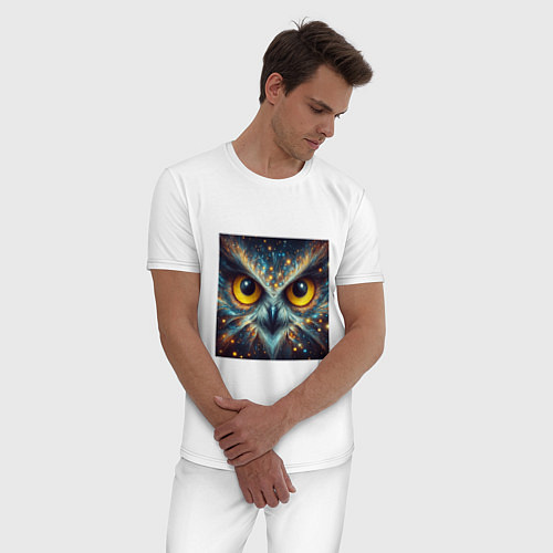 Мужская пижама Портрет космической совы / Белый – фото 3