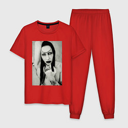 Пижама хлопковая мужская Marilyn Manson black and white, цвет: красный