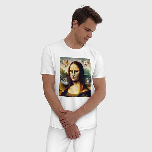 Мужская пижама Мона Лиза превращается в кошку / Белый – фото 3