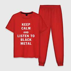 Пижама хлопковая мужская Надпись Keep calm and listen to black metal, цвет: красный