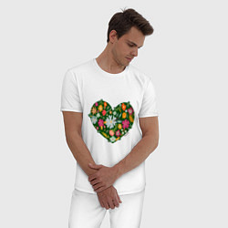 Пижама хлопковая мужская Сердце из цветов и травы, цвет: белый — фото 2