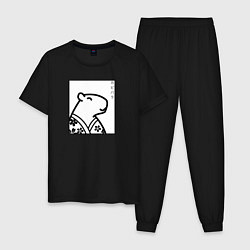 Пижама хлопковая мужская Минималистичная капибара в японском стиле, цвет: черный