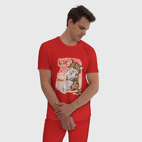 Мужская пижама Влюбленные мультяшные коты / Красный – фото 3