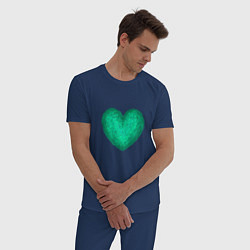 Пижама хлопковая мужская Рисунок сердце бирюзового цвета, цвет: тёмно-синий — фото 2