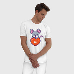 Пижама хлопковая мужская Мышка с сердцем, цвет: белый — фото 2
