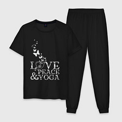 Пижама хлопковая мужская Любовь мир йога, цвет: черный