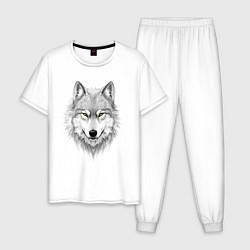 Пижама хлопковая мужская Волк с оберегом, цвет: белый