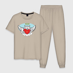 Пижама хлопковая мужская Кот ангел, цвет: миндальный