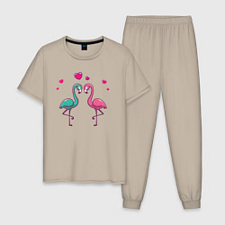 Пижама хлопковая мужская Flamingo love, цвет: миндальный