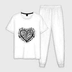 Пижама хлопковая мужская Декоративная татуировка сердце, цвет: белый