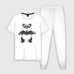 Пижама хлопковая мужская Панда с нунчаками, цвет: белый