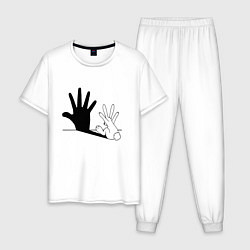 Пижама хлопковая мужская Заяц показывает руку, цвет: белый