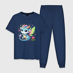 Пижама хлопковая мужская Волшебный дракончик, цвет: тёмно-синий