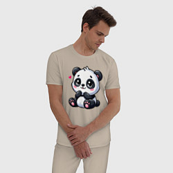 Пижама хлопковая мужская Забавная маленькая панда, цвет: миндальный — фото 2