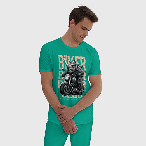 Мужская пижама Носорог байкер на мотоцикле / Зеленый – фото 3