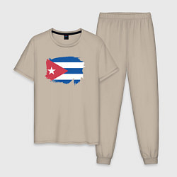 Пижама хлопковая мужская Флаг Кубы, цвет: миндальный